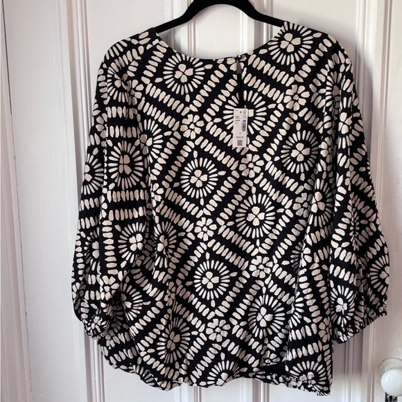 Penn by Pennington NWT Button Back Closure 3/4 Sleeve Blact /Tan Blouse - Picture 4 of 11